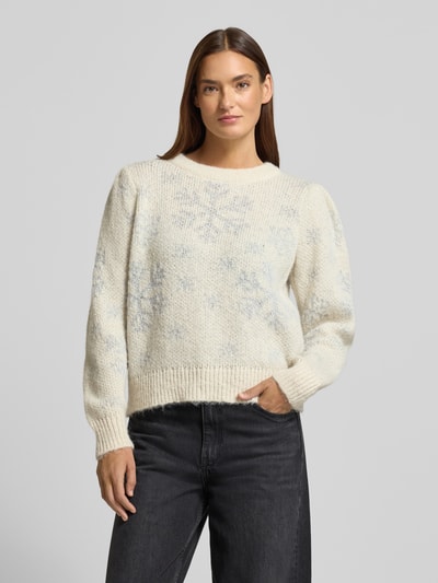 Vero Moda Regular Fit Weihnachtspullover mit Allover-Muster Modell 'NEWSNOWFROST' Ecru 4