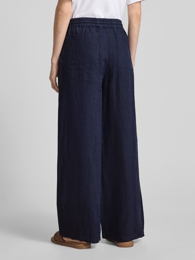 Emily Van den Bergh Wide leg linnen broek met elastische band Marineblauw - 5