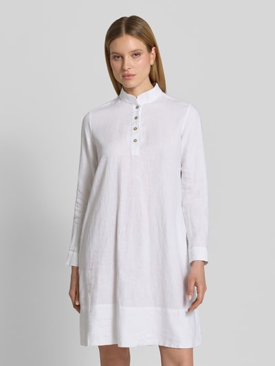 Christian Berg Woman Leinenkleid mit Stehkragen und kurzer Knopfleiste Weiss 4
