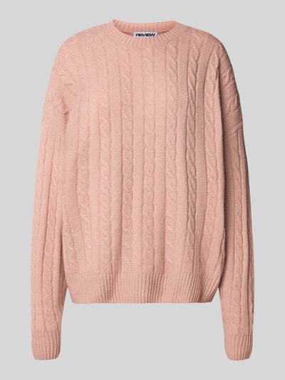 Review Gebreide pullover met kabelpatroon Oudroze gemêleerd - 2