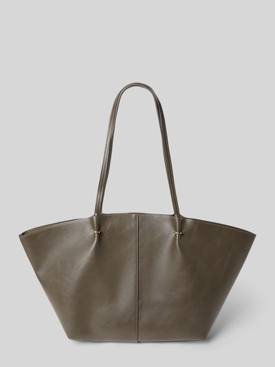 Produktfoto, Tote Bag mit Tragehenkel von Mango, Material-Mix in Olivbraun, Hauptfach mit Magnetverschluss, Innenfach mit Reißverschluss, Maße 57x29x14 cm, Schulterriemen 65 cm.