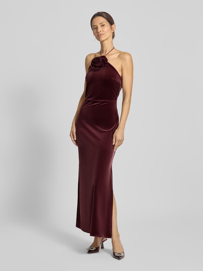 YAS Cocktailkleid mit floraler Applikation Modell 'ROSETTA STRAP' Bordeaux 1