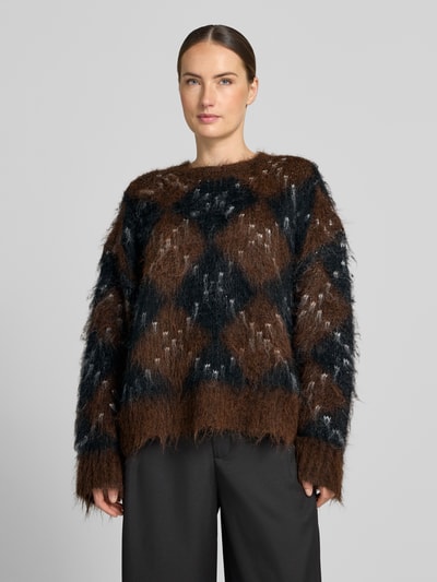 Neo Noir relaxed fit gebreide pullover van wolmix Donkerbruin - 4