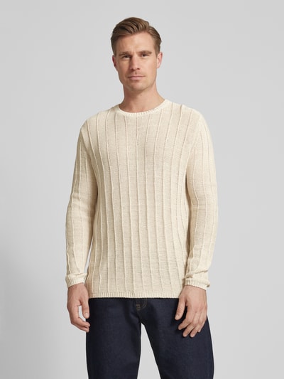 GABBA Gebreide pullover met streepmotief, model 'Leo Real' Ecru - 4