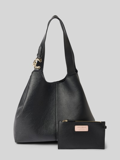 Produktfoto, Tote Bag mit Logo-Detail von Coccinelle in Schwarz, sichtbare Struktur, mit Schulterriemen und herausnehmbarer Innentasche