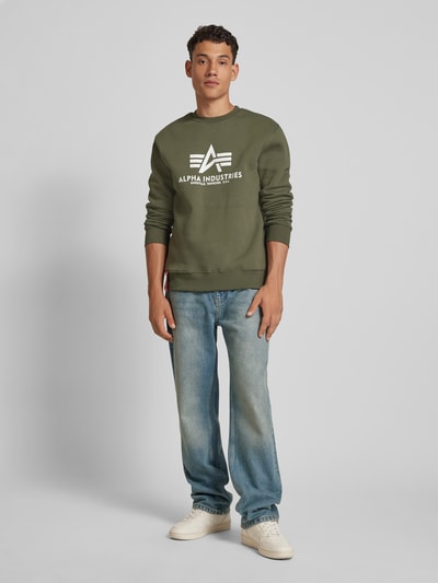 Alpha Industries „BASIC SWEATER” z nadrukiem z logo  Oliwkowy 1