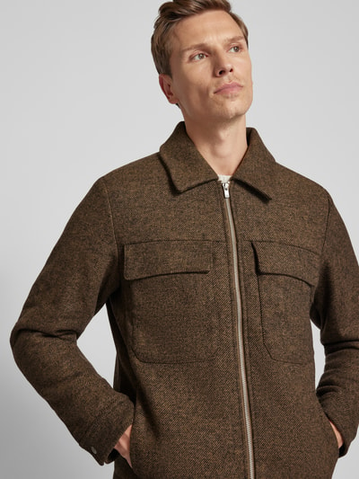 Jack & Jones Premium Regular fit overhemdjack met ritssluiting, model 'BLURUSSEL' Lichtbruin - 3