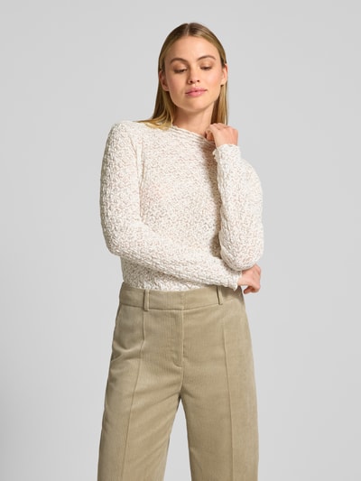 Jake*s Collection Slim Fit Longsleeve in semitransparentem Design Ecru 4