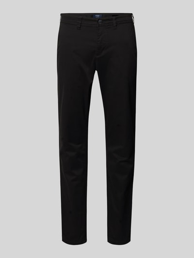 Produktfoto, Straight Fit Chino mit Gesäßtaschen von MCNEAL, schwarze Herren Chino aus elastischem Baumwoll-Mix, sichtbare Eingrifftaschen, Knopf- und Reißverschluss, glatte Oberfläche, Bundweite 46 cm, Innenbeinlänge 82 cm bei Größe 50