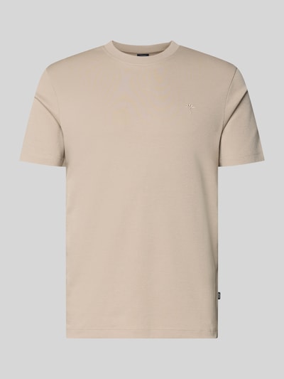 Produktfoto, beiges T-Shirt mit Rundhalsausschnitt und Label-Stitching, Modell 'Priamo' von JOOP! Collection aus reiner Baumwolle.