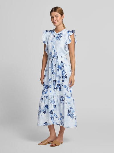 monari midi-jurk van mix van linnen en viscose in all-over look Lichtblauw gemêleerd - 1