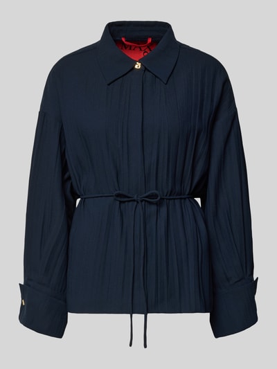 Produktfoto, Regular Fit Jacke aus licht plissé model 'AGITARE' van MAX&Co., effen donkerblauw, omgeslagen manchetten, éénknoopsluiting