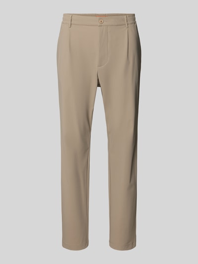 Produktfoto, Slim Fit Hose mit Paspeltaschen am Gesäß von CRUNA in Beige, Material-Mix mit Stretch-Anteil, schmale Passform, glatte Textur
