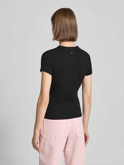 Tommy Jeans T-shirt o kroju slim fit z prążkowaniem Czarny 5