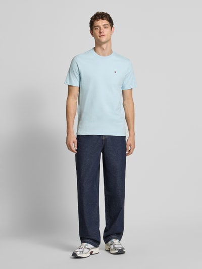 Calvin Klein Jeans T-shirt met geribde ronde hals Lichtblauw - 1