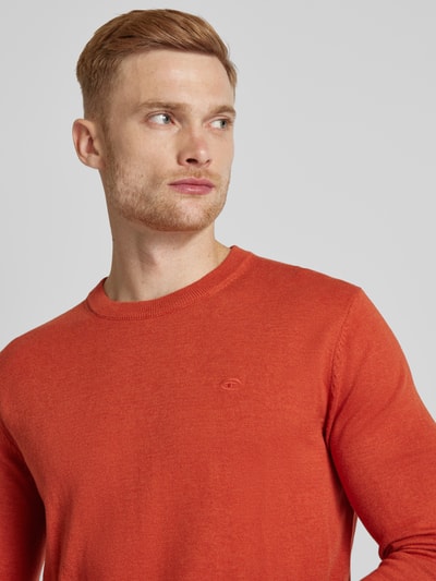 Tom Tailor Strickpullover mit Label-Stitching Modell 'BASIC' Dunkelorange 3