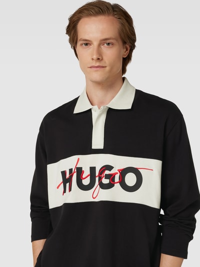 HUGO Poloshirt met labelprint, model 'Dilvret' Zwart - 3