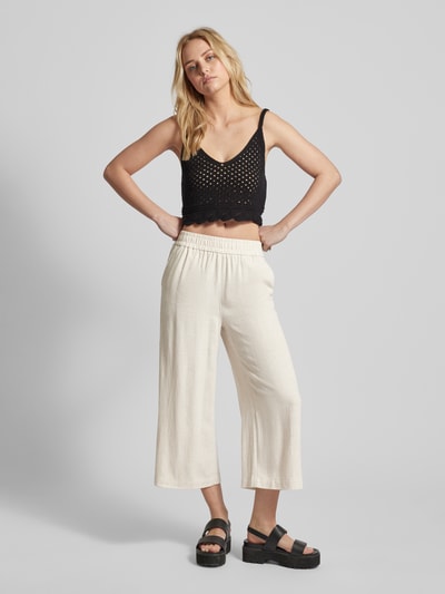 Pieces Wide leg stoffen broek met verkort model, model 'VINSTY' Ecru - 1