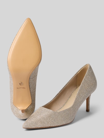 Produktfoto, Pumps mit Glitzerbesatz von Tamaris, beige-goldene Farbe, spitze Form, schimmernde Textur, eleganter Absatz, Damen Pumps von Tamaris