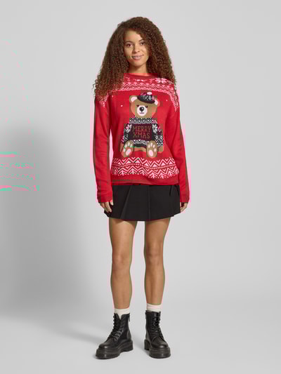 Only Regular fit gebreide pullover met kerstmotief, model 'TEDDY' Rood - 1