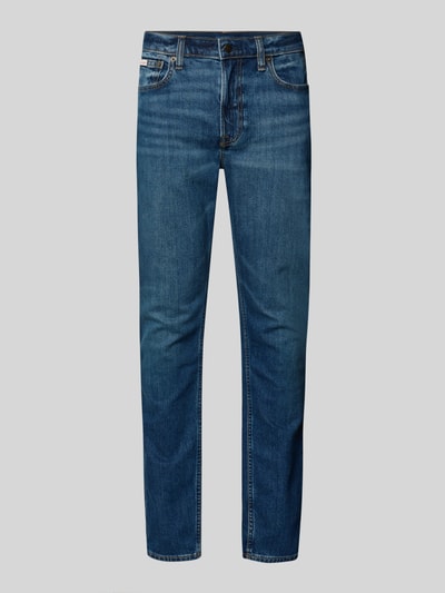 Produktfoto, Jeans mit 5-Pocket-Design von Calvin Klein Jeans in Blau, Slim Fit, Baumwoll-Elasthan-Mix, sichtbare Nähte und Label-Detail