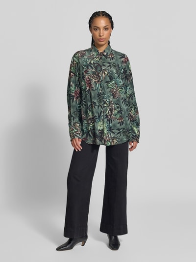 Rabanne Hemdbluse mit floralem Allover-Print Khaki 1