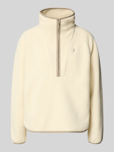 Produktfoto, Regular Fit Sweatshirt mit Stehkragen von PEAK PERFORMANCE, kremowy kolor, wyhaftowane logo, krój regular fit, zamek błyskawiczny, długość tyłu w rozmiarze S: 66 cm, szerokość ramion w rozmiarze S: 45 cm, szerokość klatki piersiowej w rozmiarze S: 57 cm, długość rękawów w rozmiarze S: 60 cm, tekstura przypominająca runo