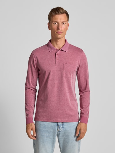Christian Berg Men Regular fit poloshirt in design met lange mouwen Rosé - 4