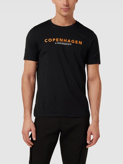 Lindbergh T-shirt met labelprint, model 'Copenhagen' Zwart - 4