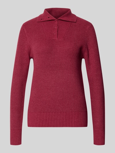 Produktfoto, Sim Fit Longsleeve aus Viskose-Mix von Christian Berg Woman in Rot, Strick-Optik, Troyer-Kragen, Slim Fit, glatt gerippt