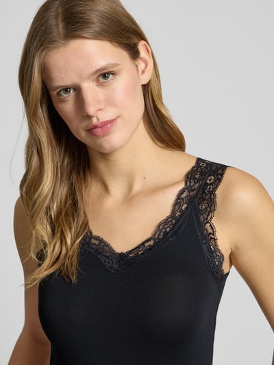 PIECES Top o kroju slim fit z mieszanki wiskozy model ‘BARBERA LACE’ Czarny 3