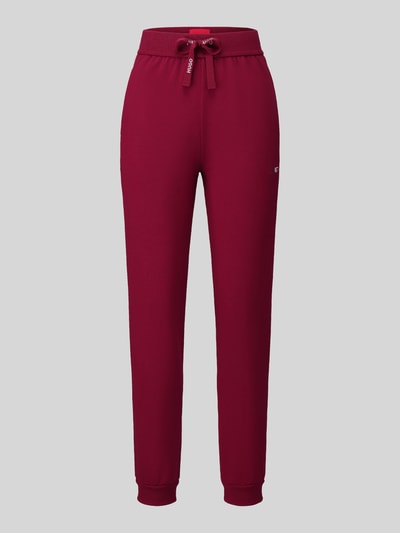 Productfoto, bordeauxrode Regular Fit Jogpant uit katoenmix model 'Hugo ID Pant' van HUGO, dames jogpant/trackpant, effen, zachte textuur