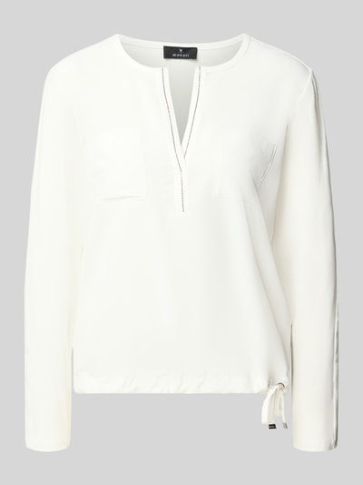 Produktfoto, Regular Fit Bluse mit borstzakken van monari, effen wit, tuniekhals, met siersteentjes, met lange mouwen, dames, Ruglengte maat 36: 58 cm, mouwlengte maat 36: 58 cm.