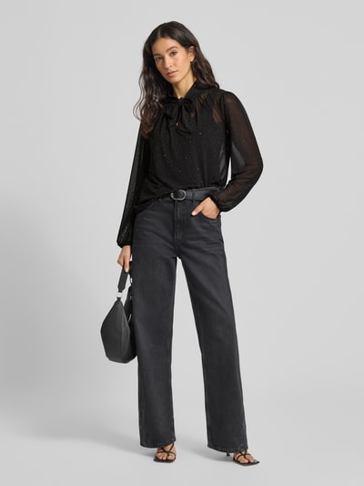 More & More Regular fit strikblouse met siersteentjes Zwart - 1