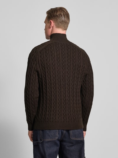Drykorn Gebreide pullover met opstaande kraag, model 'EDDARD' Donkerbruin - 5