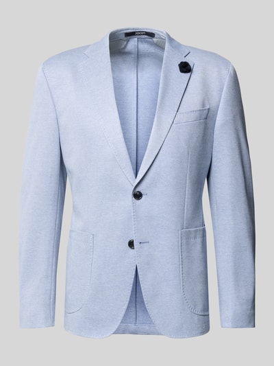 Produktfoto, Sakko mit floraler Applikation Modell 'Hoverest' von JOOP! Collection im hellblauen Viskose-Mix, Regular Fit, strukturierte Oberfläche, Reverskragen, Knopfleiste, Brustleistentasche und seitlichen Eingrifftaschen, moderne Farbgestaltung und klare Linien.