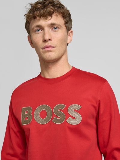 BOSS Sweatshirt met labelstitching, model 'Sharpe' Rood - 3