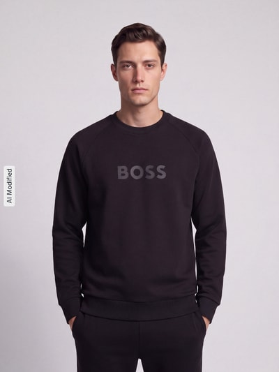 BOSS Green Sweatshirt mit tonalem Logo-Schriftzug Modell 'Salbo' Black 4