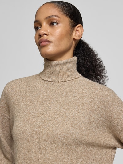 VERO MODA Regular Fit Rollkragenpullover mit Seitenschlitzen Modell 'DOFFY' Sand Melange 3