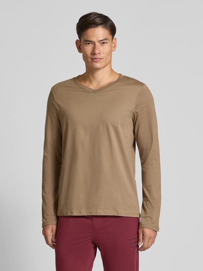 Schiesser Regular fit shirt met lange mouwen en V-hals Beige - 4