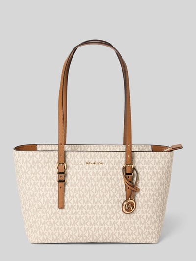 Produktfoto, Shopper mit Logo-Muster Modell 'QUINN' von MICHAEL Michael Kors, Beige-Braun, rechteckige Form, strukturierte Oberfläche, Damen Shopper mit Reißverschluss, Schulterriemen 86 cm, Maße 37x25x11 cm