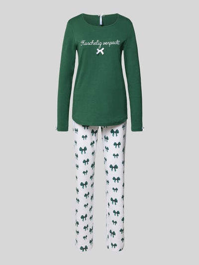 LOUIS & LOUISA Relaxed fit pyjama met sierstrik, model 'Kuschelig' Groen - 1