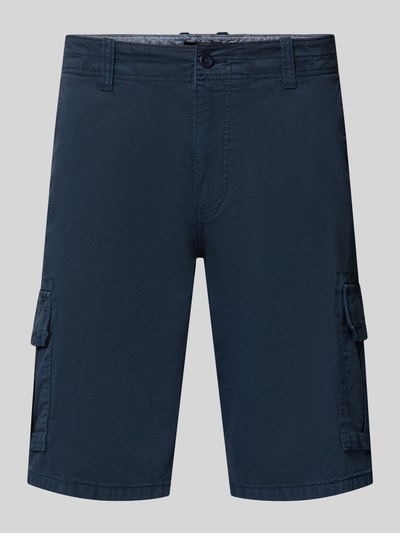 Produktfoto, Bermudas mit Cargotaschen von bugatti in Dunkelblau, Regular-Fit, Knopfverschluss und Reißverschluss, Gesäßtaschen, Bundweite 45 cm, Innenbeinlänge 30 cm, Größe 50