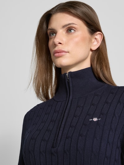 Gant Schipperstrui met logostitching en kabelpatroon Marineblauw - 3