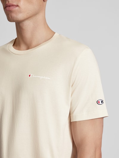 CHAMPION T-shirt z nadrukiem i naszywką z logo Piaskowy 3