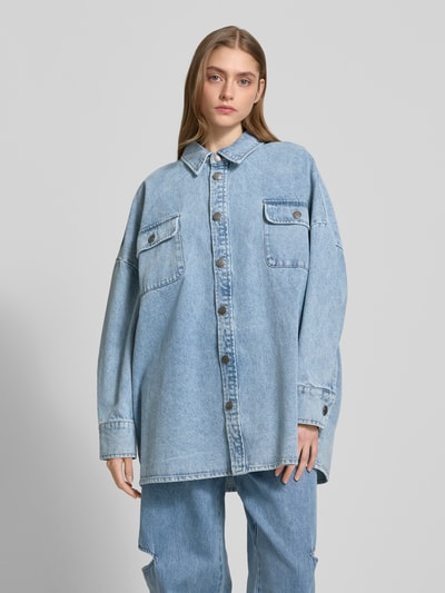 Karo Kauer Oversized Hemdbluse in Denim-Optik Jeansblau 4