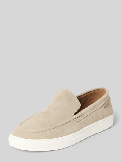 Productfoto, loafers van echt leer met logodetail en profielzool, afgeronde pasvorm, PS Poelman, hakhoogte maat 44: 3 cm, schachthoogte: 6 cm, schachtbreedte: 13 cm, beige met witte zool