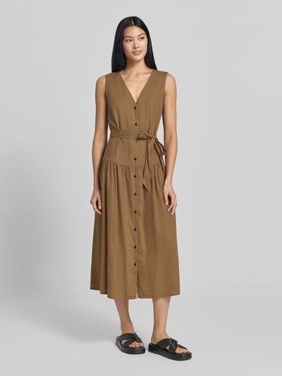 s.Oliver RED LABEL regular fit vrijetijdsjurk van mix van linnen en viscose Middenbruin - 1