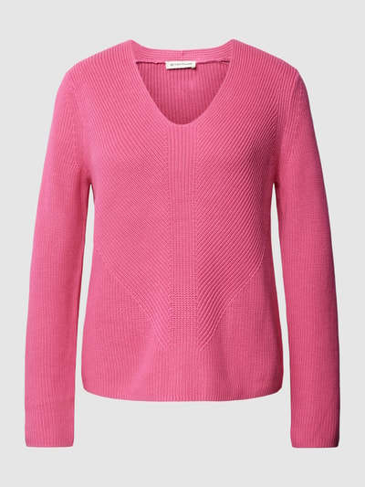 Tom Tailor Strickpullover in unifarbenem Design mit V-Ausschnitt Pink 2