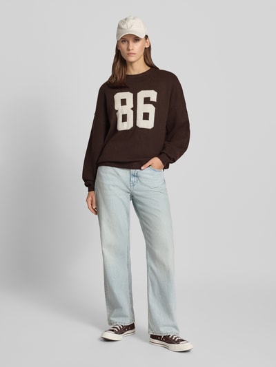 REVIEW regular fit trui in brei-look Donkerbruin - 1